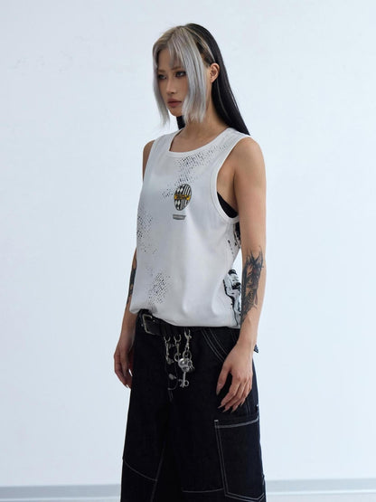 Peoplesense Retro Sleeveless Vintage Vest With Water Slurry Print