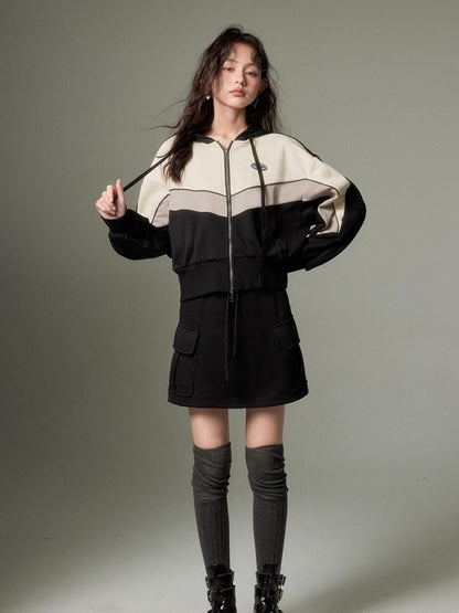 DIDDI MODA Retro Sporty Hoodie Skirt Set