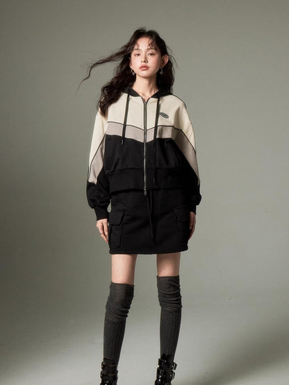 DIDDI MODA Retro Sporty Hoodie Skirt Set