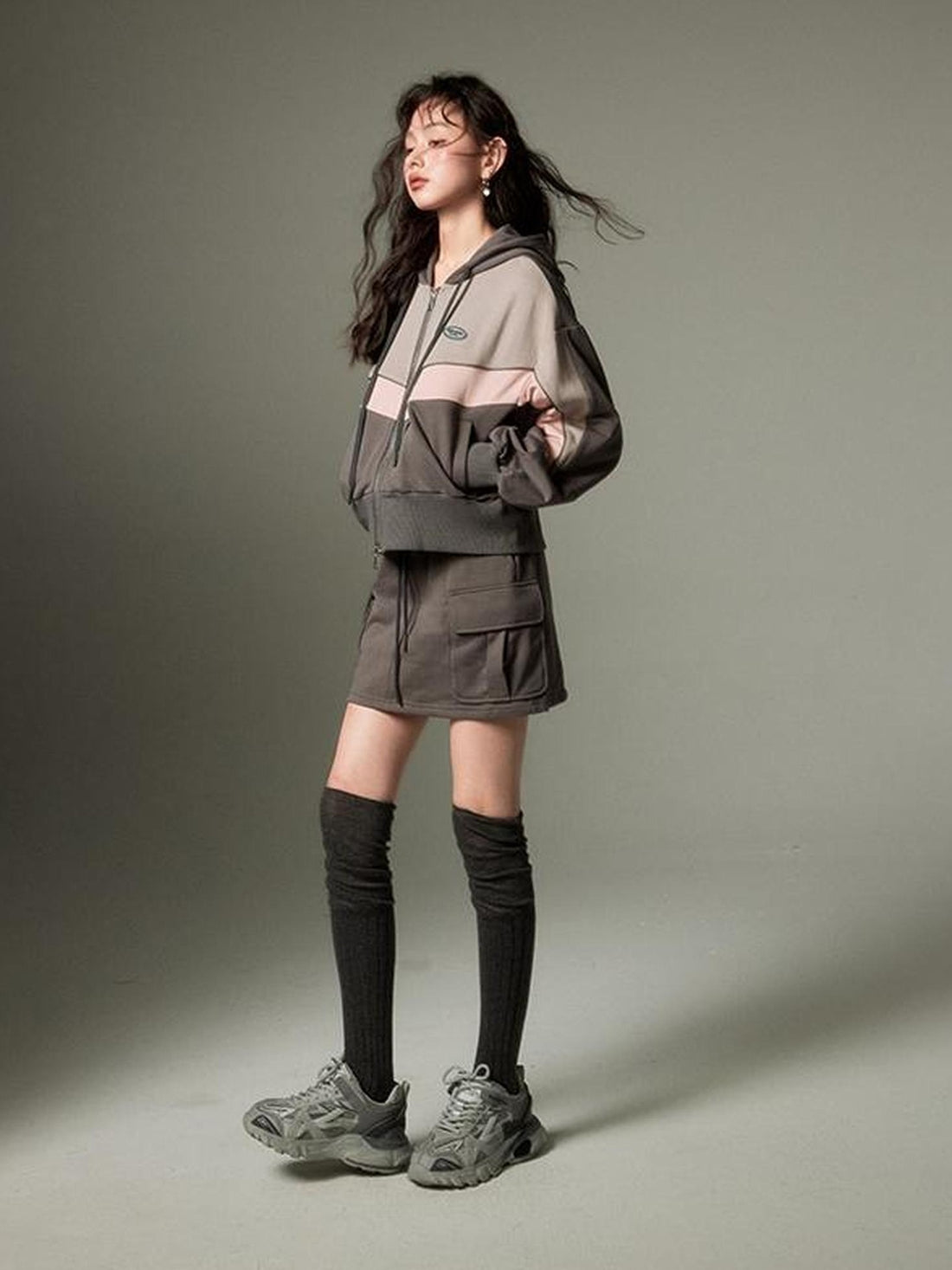 DIDDI MODA Retro Sporty Hoodie Skirt Set