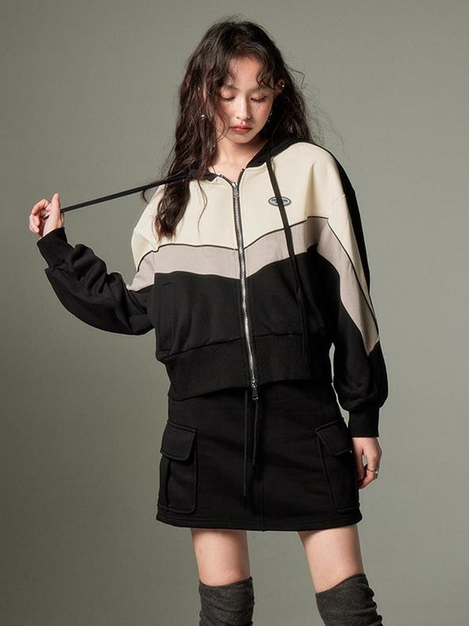 DIDDI MODA Retro Sporty Hoodie Skirt Set