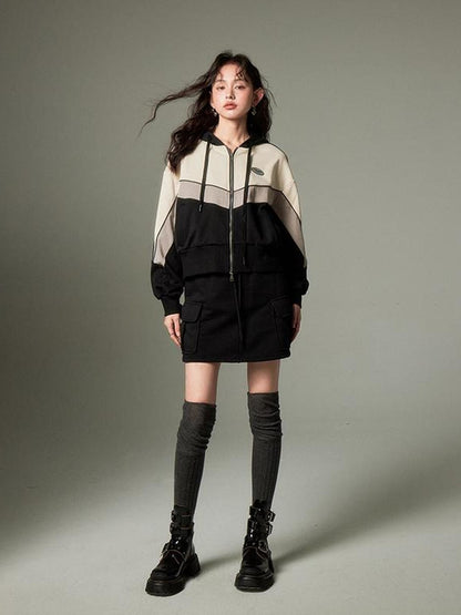 DIDDI MODA Retro Sporty Hoodie Skirt Set