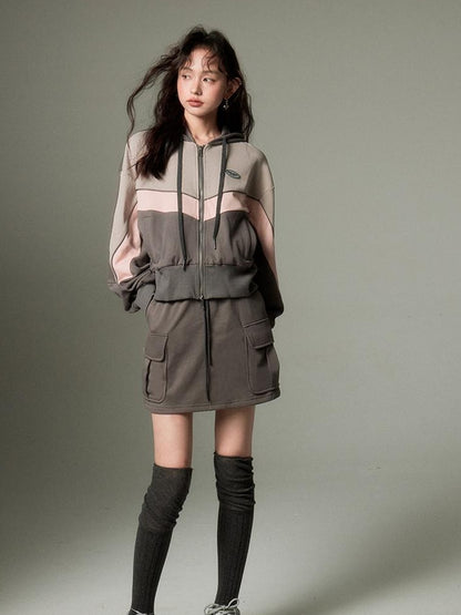 DIDDI MODA Retro Sporty Hoodie Skirt Set