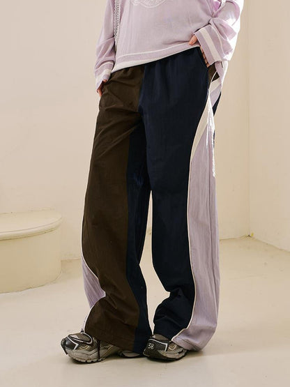 DIDDI MODA Retro Sporty Split Panel Nylon Pants