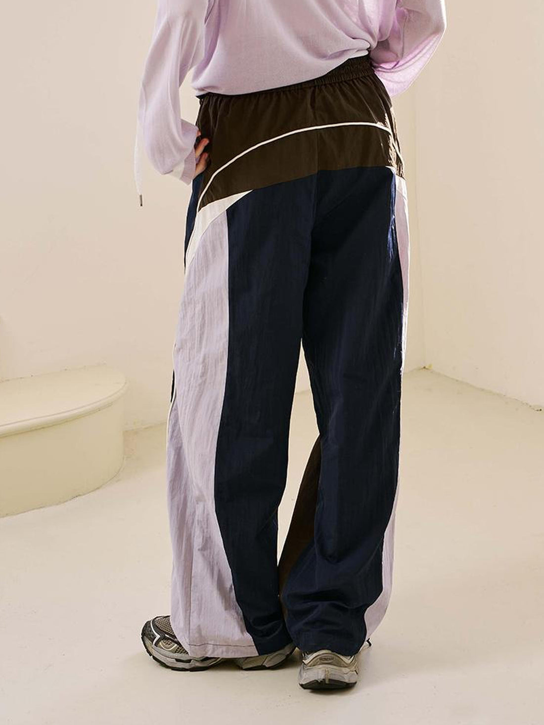 DIDDI MODA Retro Sporty Split Panel Nylon Pants