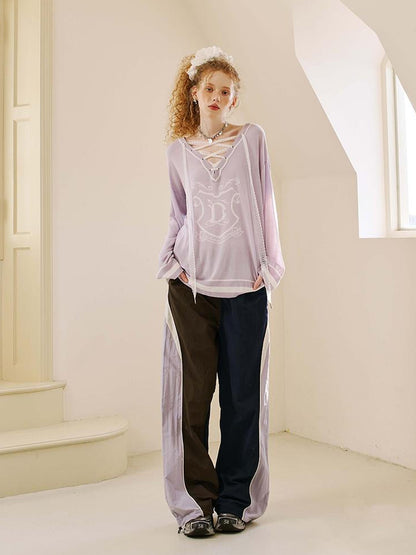 DIDDI MODA Retro Sporty Split Panel Nylon Pants
