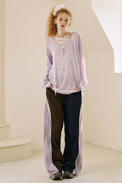 DIDDI MODA Retro Sporty Split Panel Nylon Pants