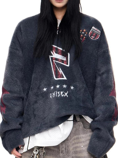 Retro Star Embroidery Wool Baseball Cap Grey Elastic