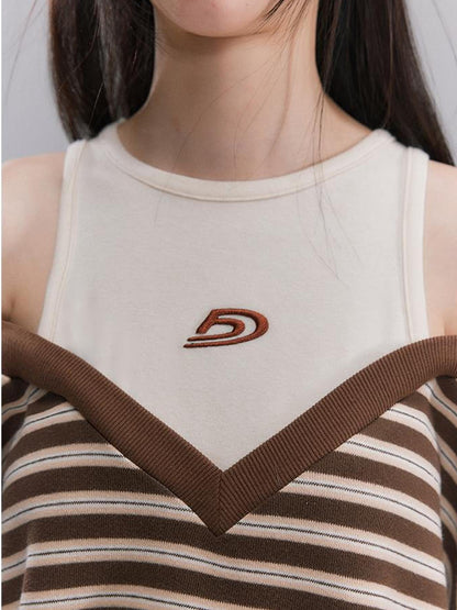 DIDDI MODA Retro Stripe Off Shoulder V Neck Sweatshirt
