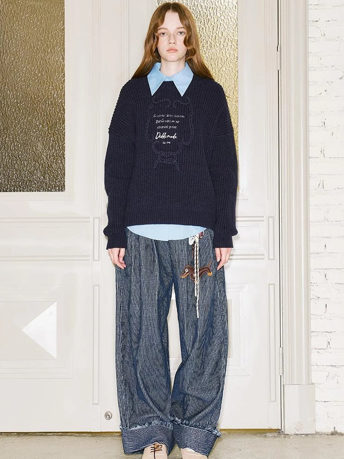 Retro Striped Corduroy Pants Relaxed Straight Leg