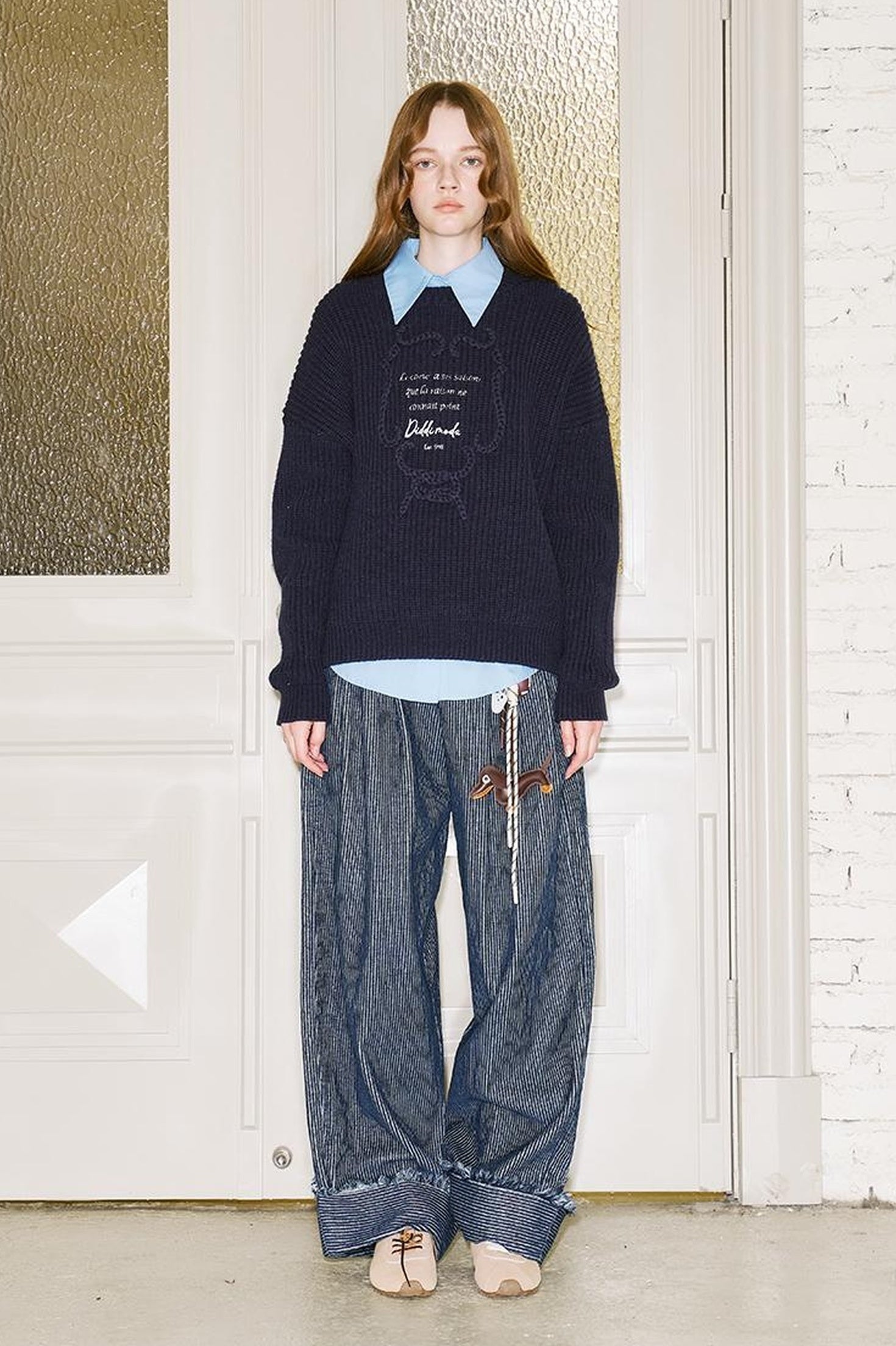 DIDDI MODA Retro Striped Corduroy Pants Relaxed Straight Leg