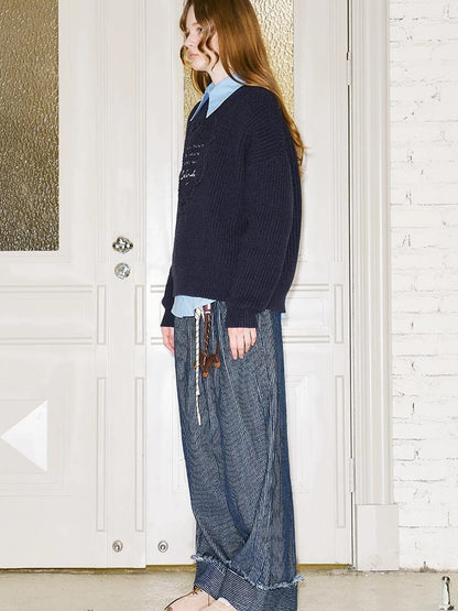 Retro Striped Corduroy Pants Relaxed Straight Leg