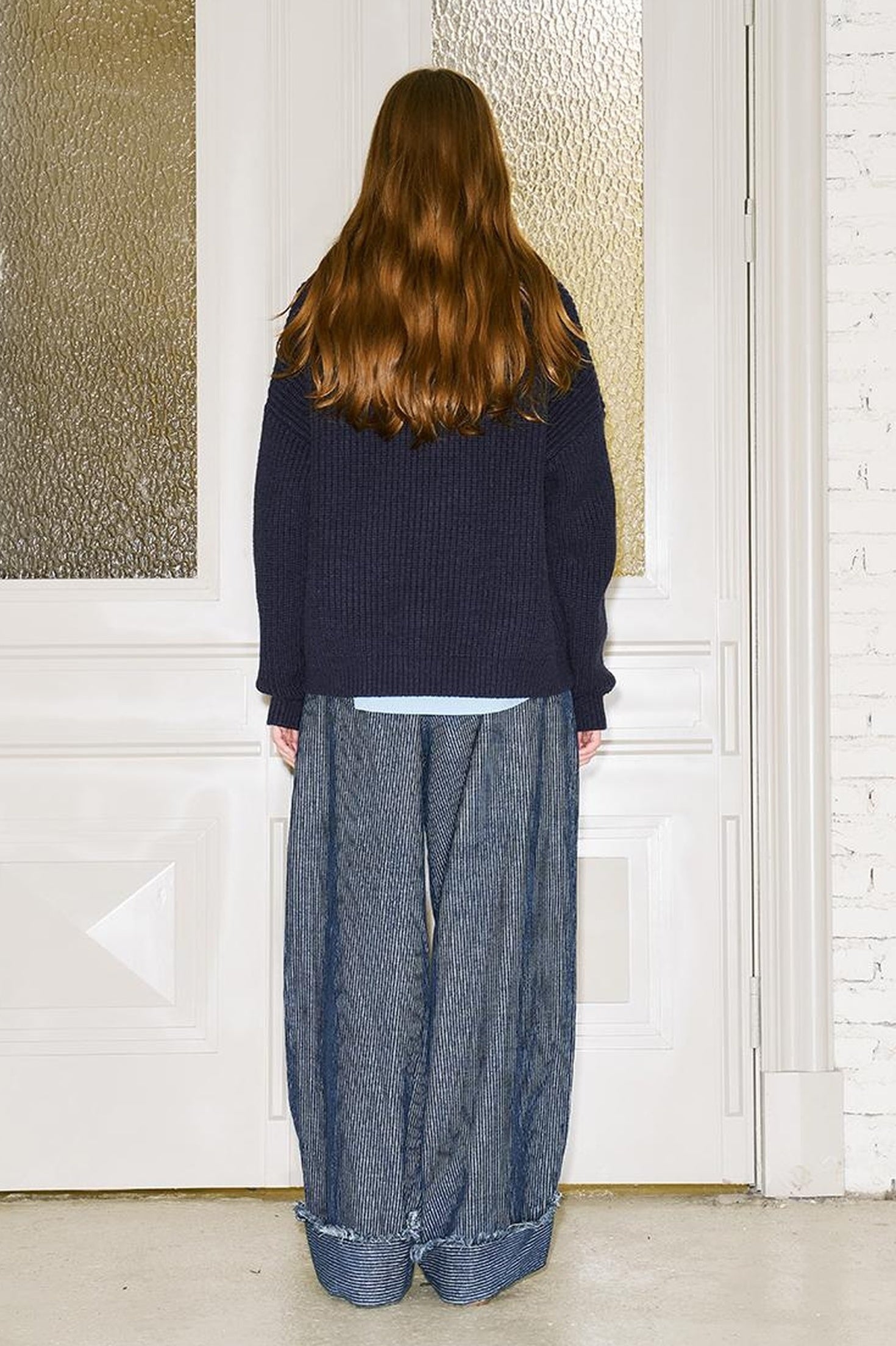 DIDDI MODA Retro Striped Corduroy Pants Relaxed Straight Leg