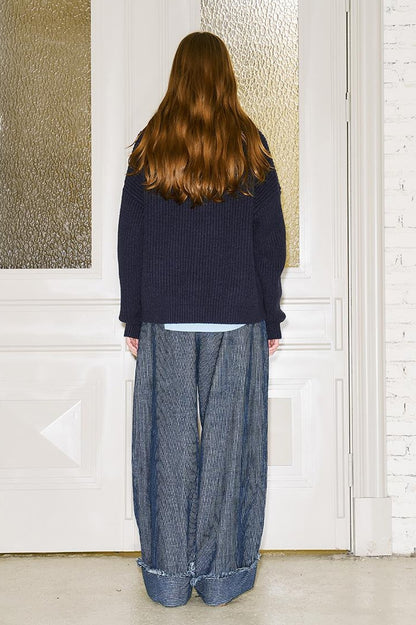 DIDDI MODA Retro Striped Corduroy Pants Relaxed Straight Leg