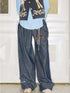 DIDDI MODA Retro Striped Corduroy Pants Relaxed Straight Leg