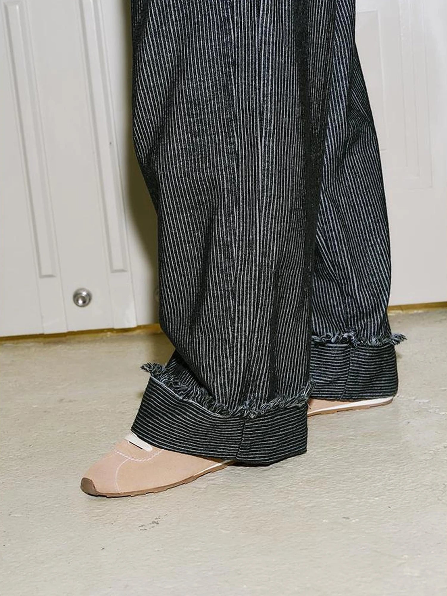 Retro Striped Corduroy Pants Relaxed Straight Leg