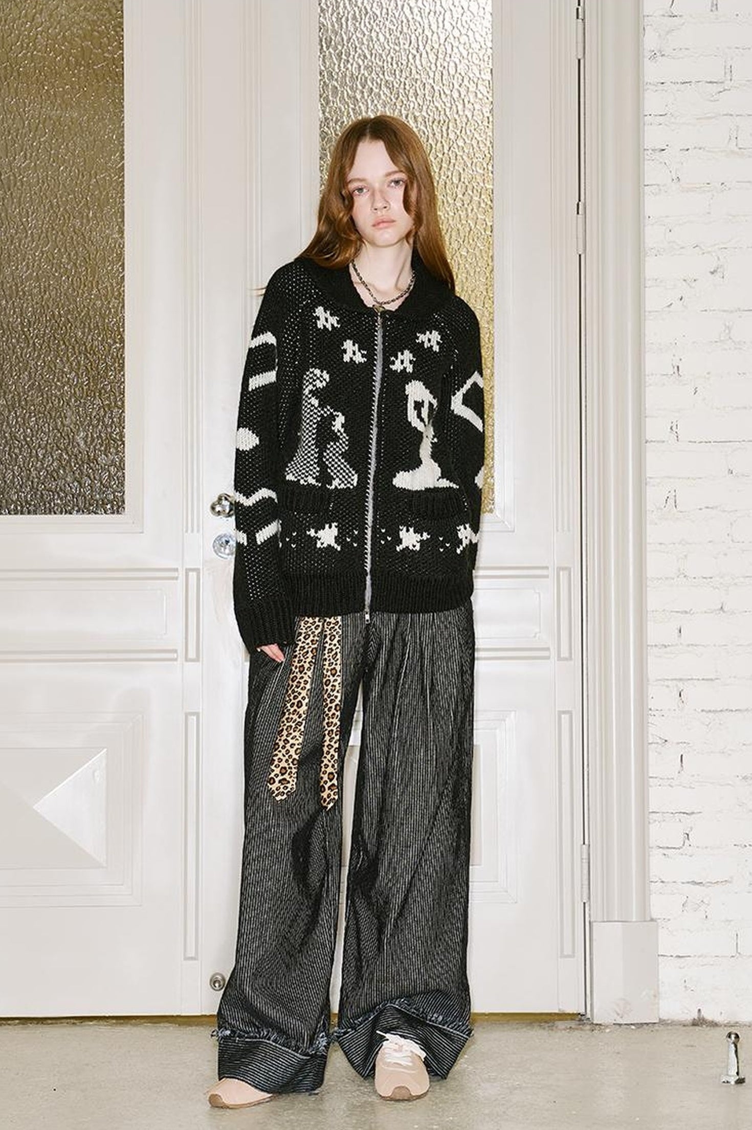DIDDI MODA Retro Striped Corduroy Pants Relaxed Straight Leg