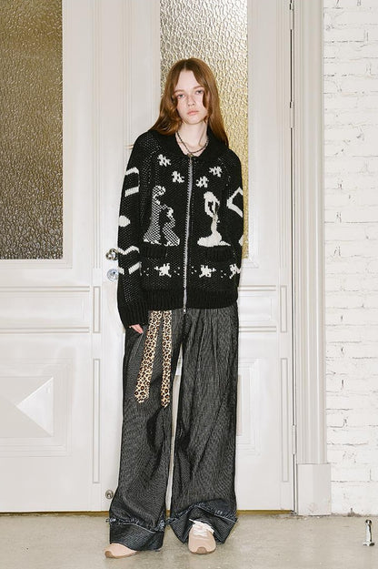 DIDDI MODA Retro Striped Corduroy Pants Relaxed Straight Leg