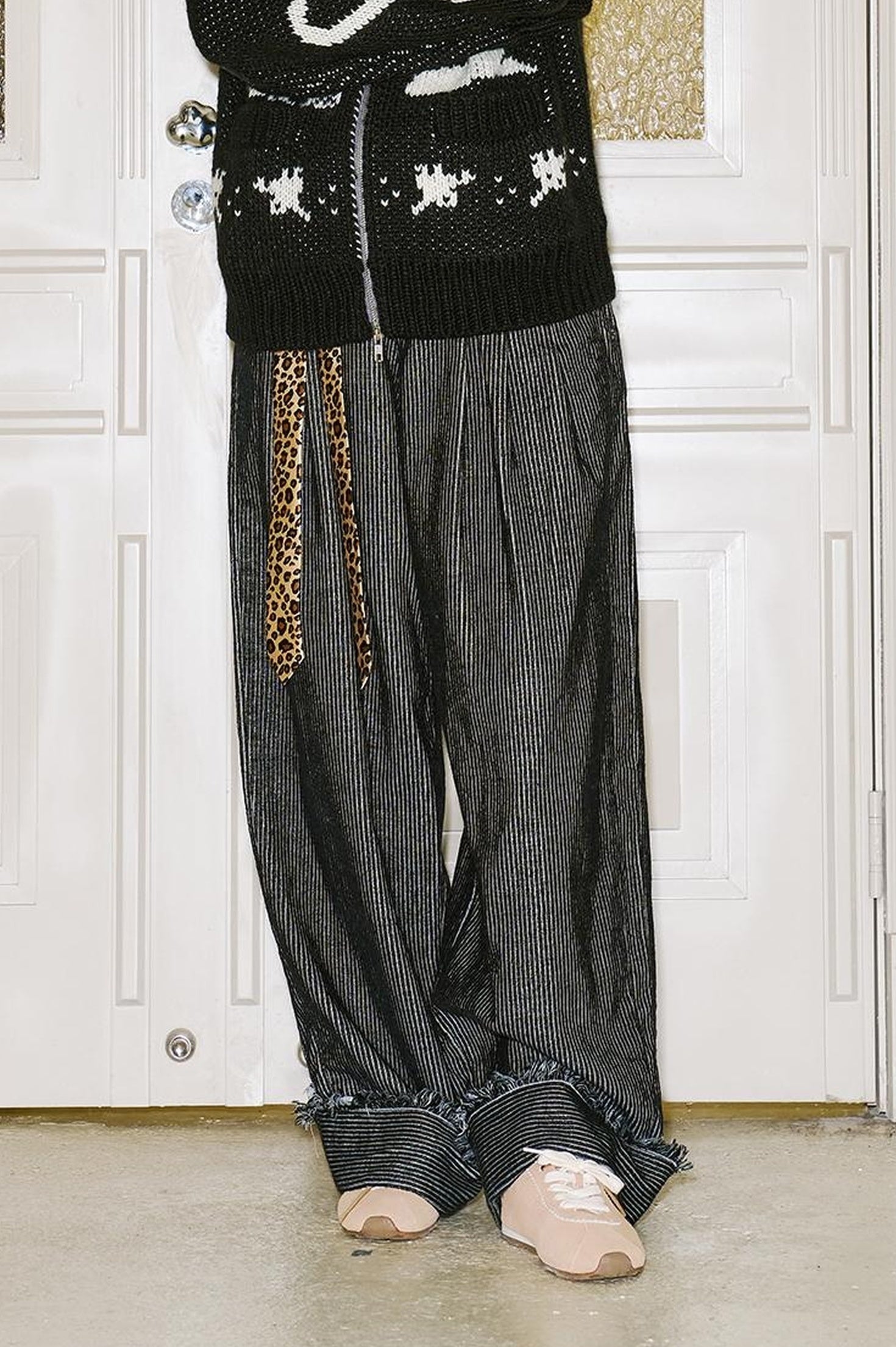 DIDDI MODA Retro Striped Corduroy Pants Relaxed Straight Leg