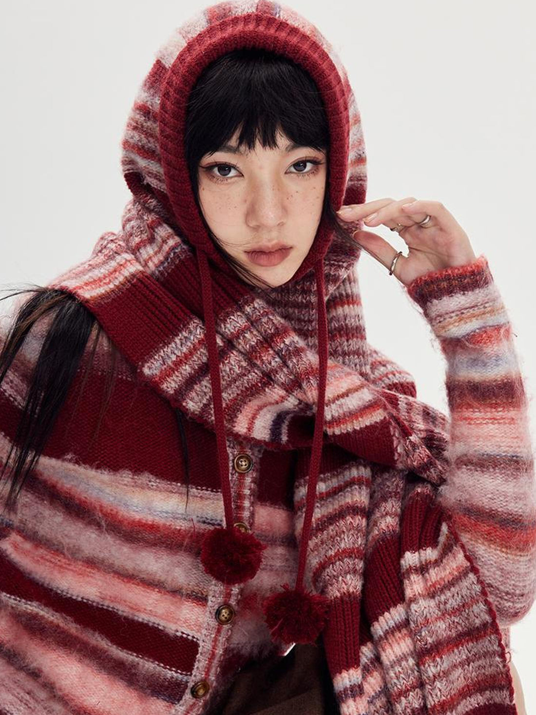 DIDDI MODA Retro Striped Knit Beanie Scarf Set