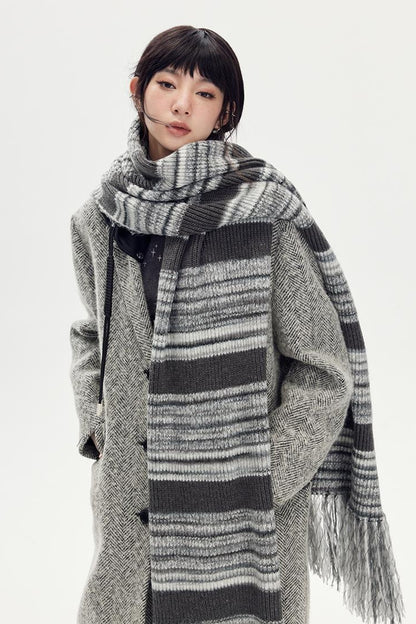 DIDDI MODA Retro Striped Knit Beanie Scarf Set