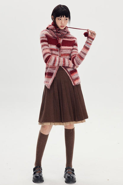 DIDDI MODA Retro Striped Knit Beanie Scarf Set