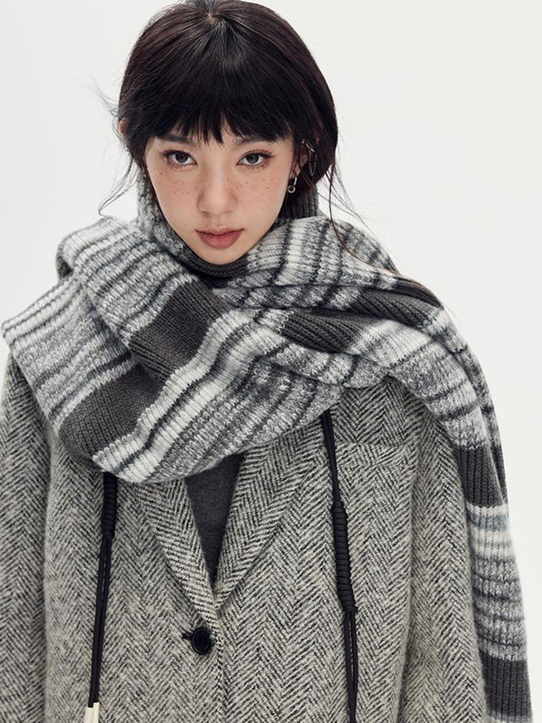 DIDDI MODA Retro Striped Knit Beanie Scarf Set