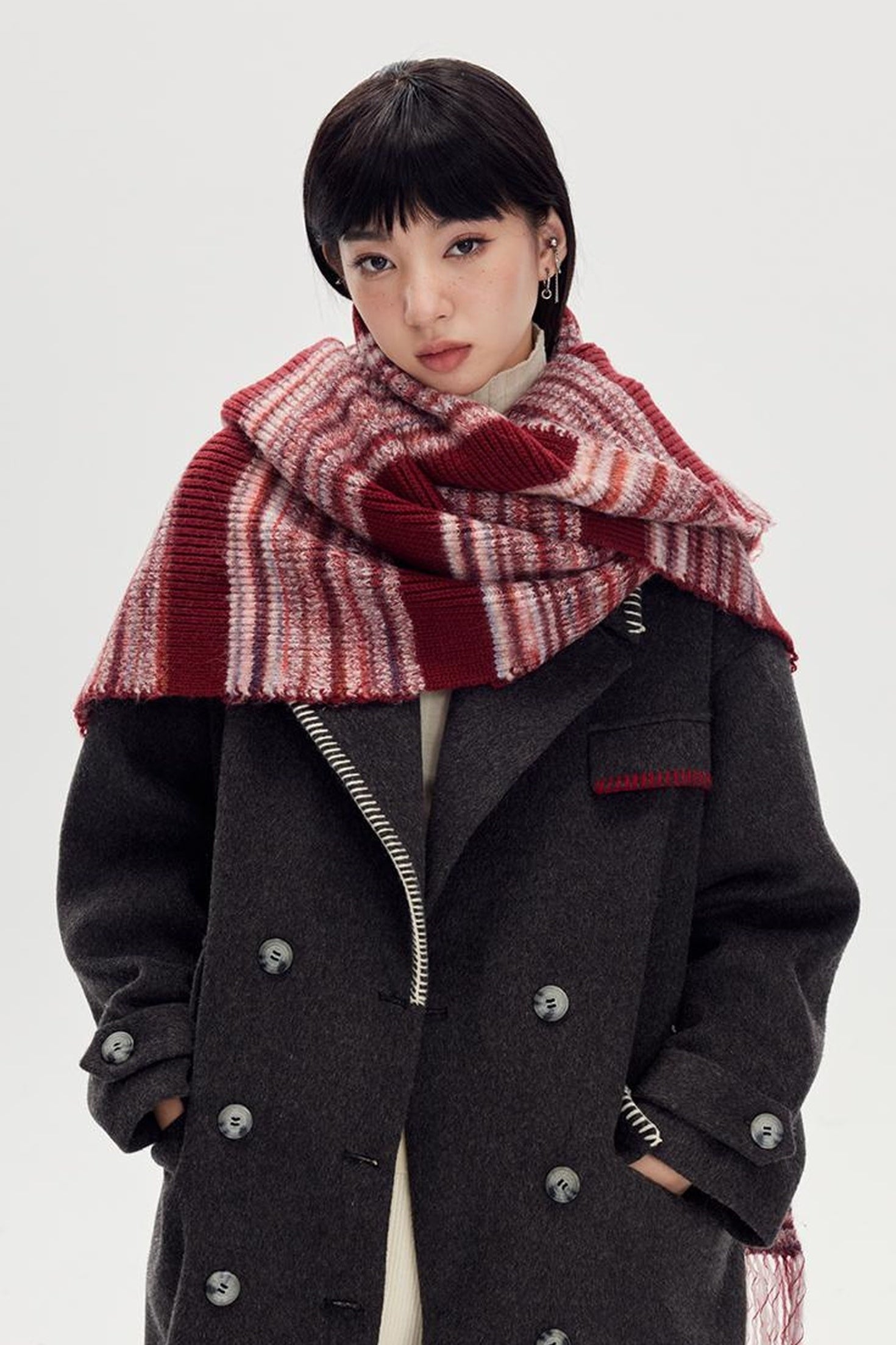 DIDDI MODA Retro Striped Knit Beanie Scarf Set