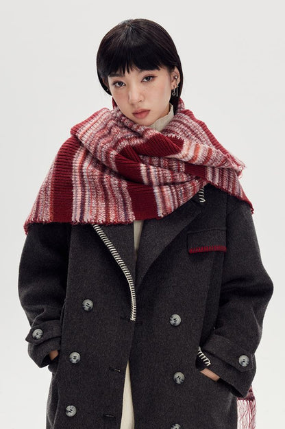 DIDDI MODA Retro Striped Knit Beanie Scarf Set