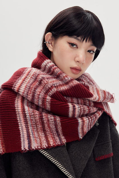 DIDDI MODA Retro Striped Knit Beanie Scarf Set