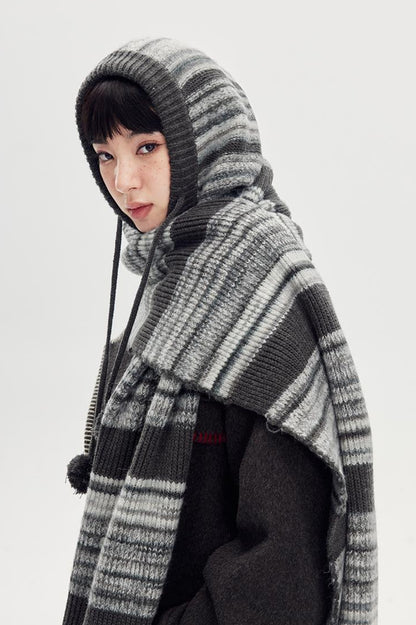 DIDDI MODA Retro Striped Knit Beanie Scarf Set