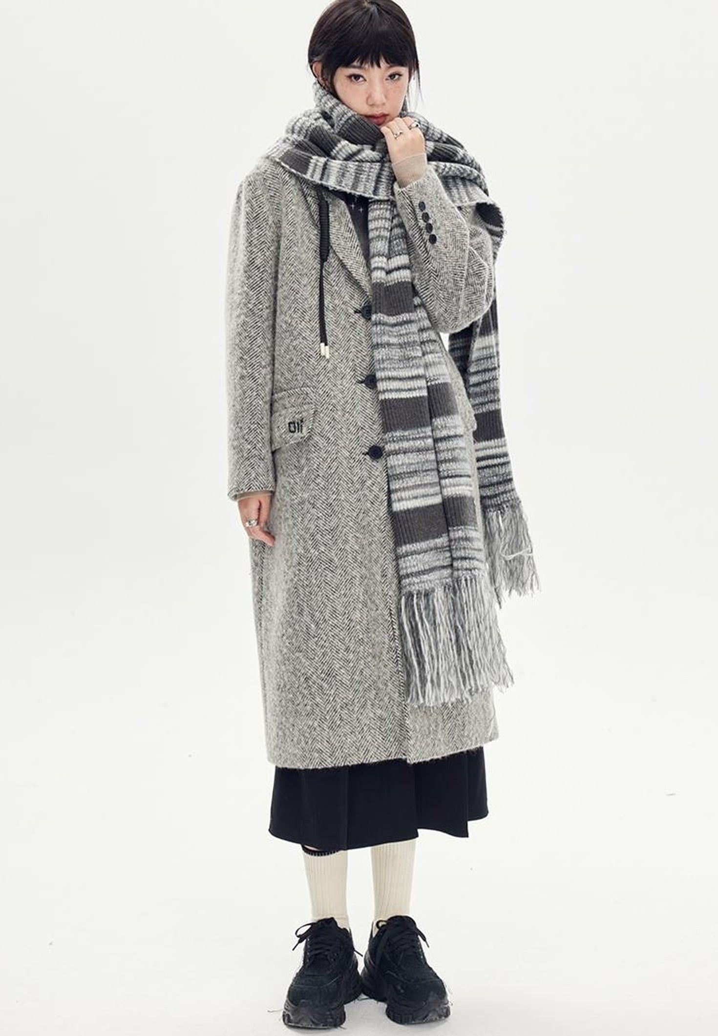DIDDI MODA Retro Striped Knit Beanie Scarf Set