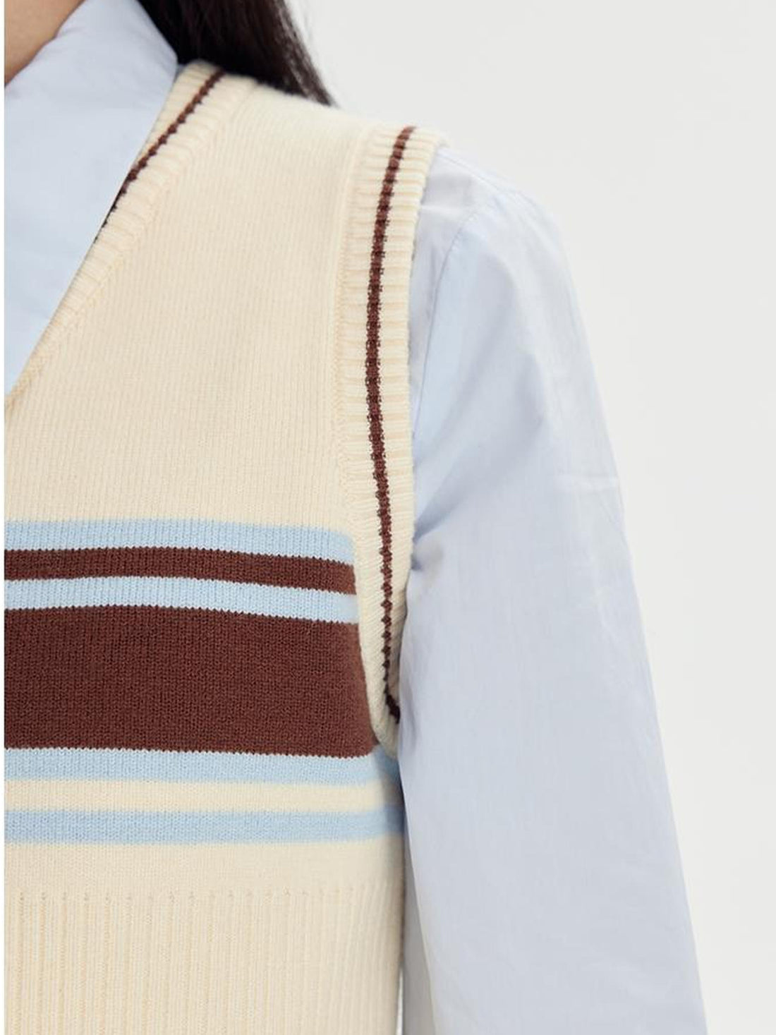 DIDDI MODA Retro Striped Knit Vest Slim Fit Long Hem