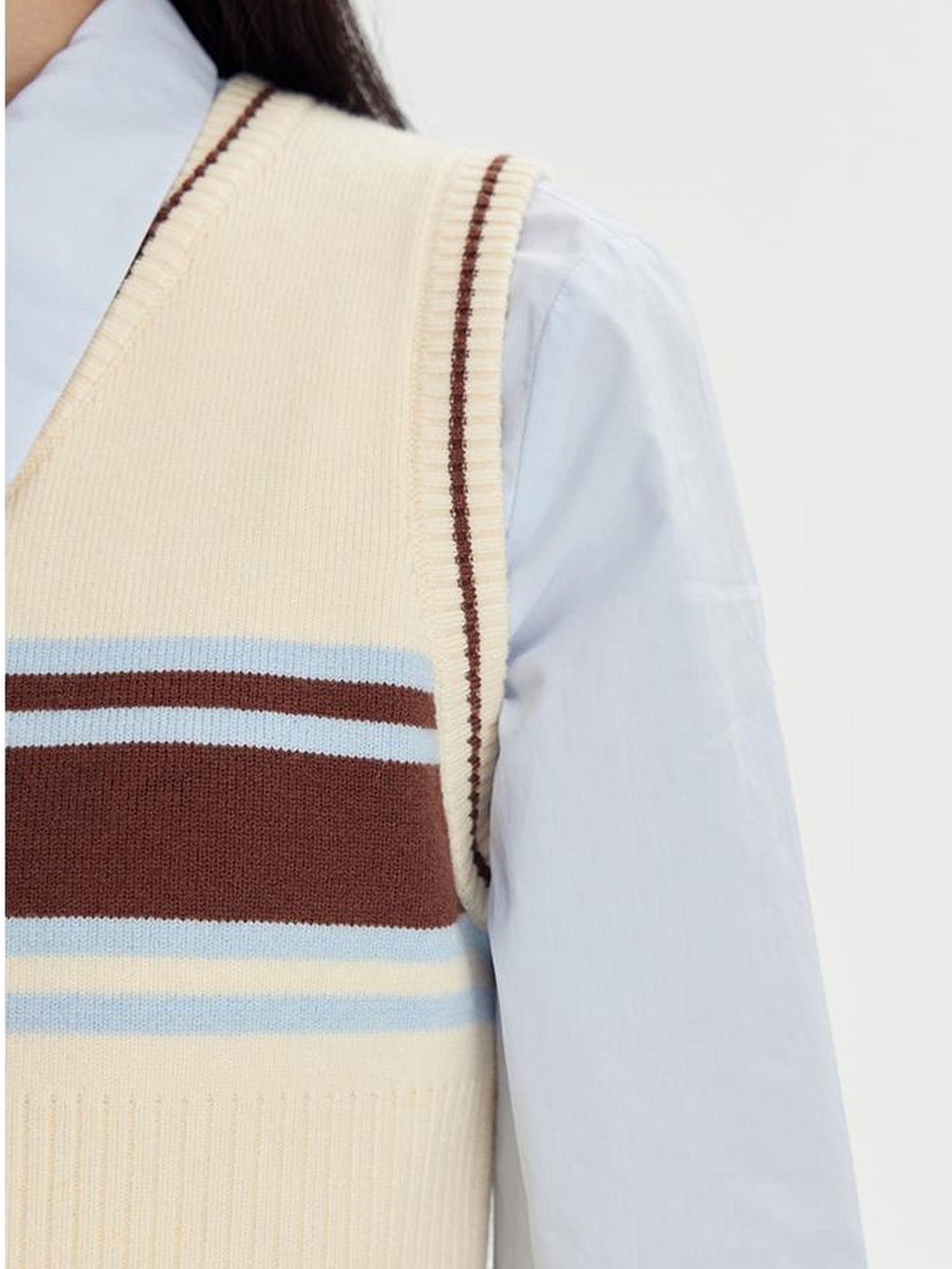 DIDDI MODA Retro Striped Knit Vest Slim Fit Long Hem