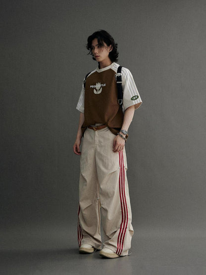 Peoplesense Retro Striped Wide Leg Quick Dry Parachute Pants