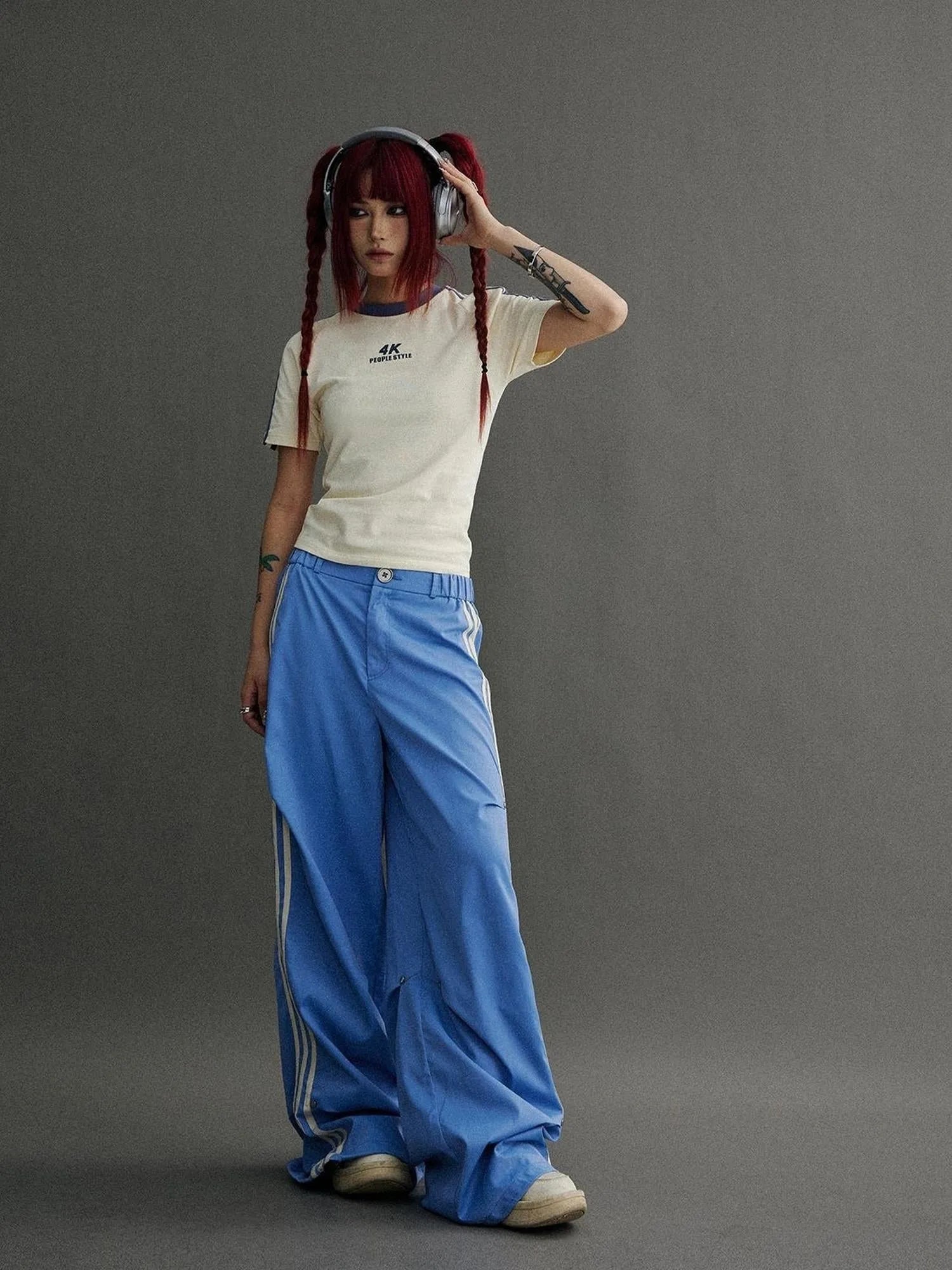 Retro Striped Wide Leg Quick Dry Parachute Pants