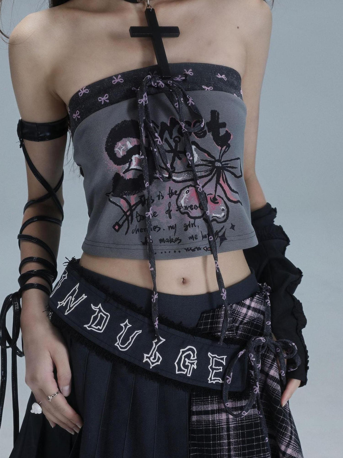 WSW WUSHENWU Retro Tape Print Crop Top