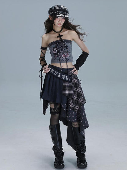 WSW WUSHENWU Retro Tape Print Crop Top