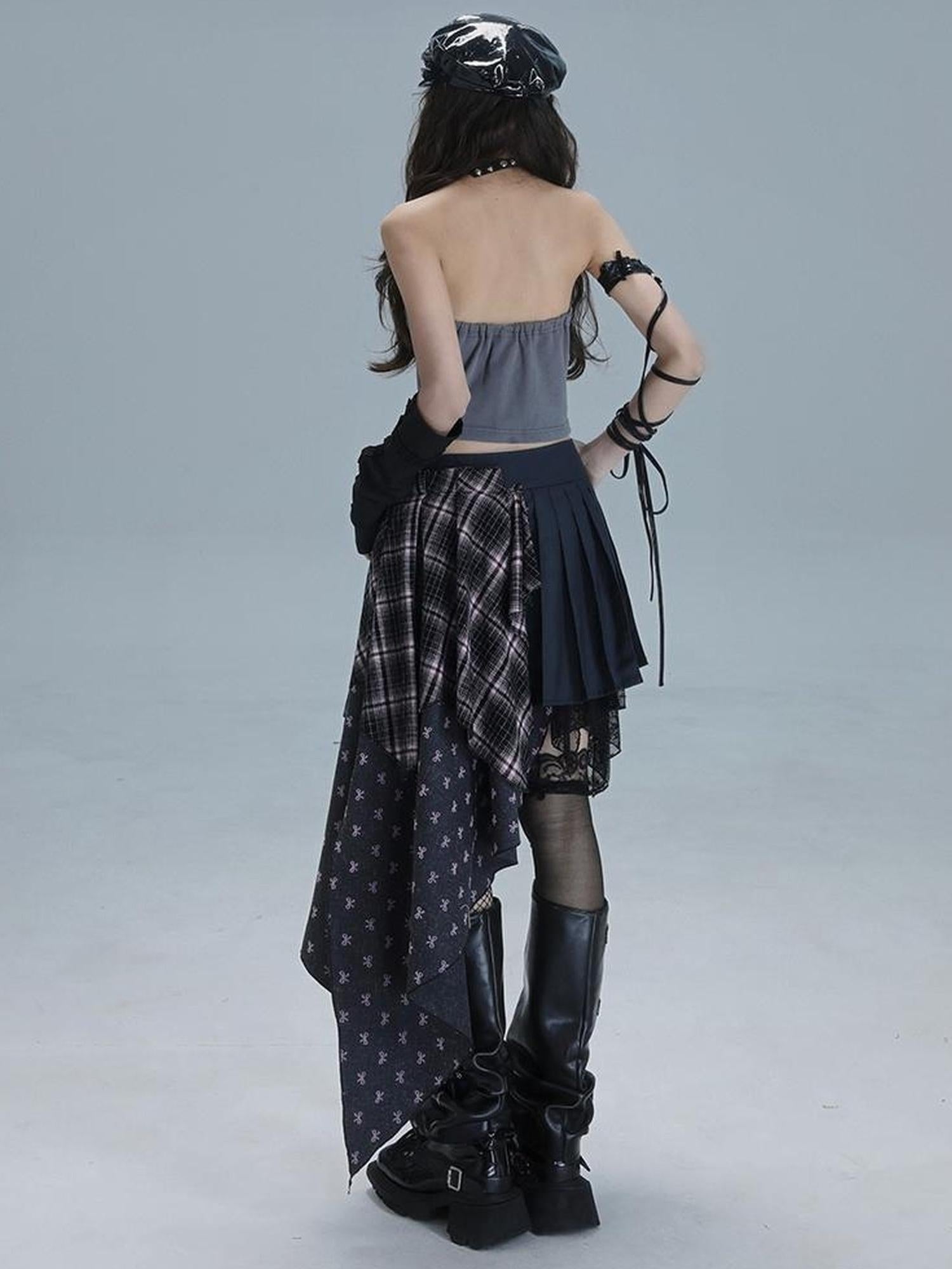 WSW WUSHENWU Retro Tape Print Crop Top