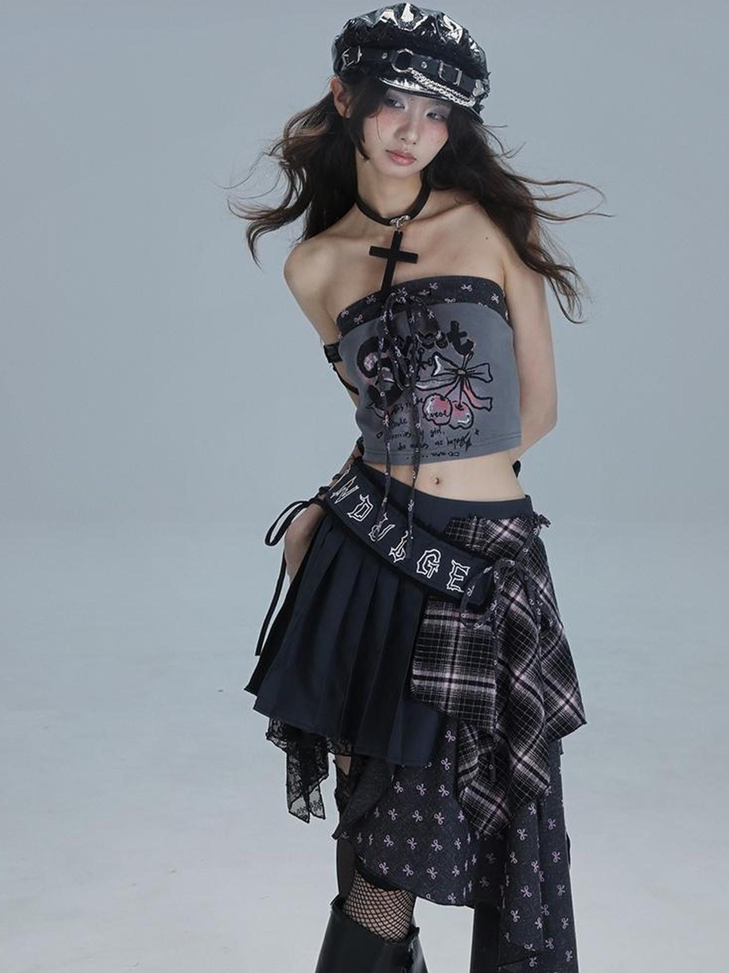 WSW WUSHENWU Retro Tape Print Crop Top