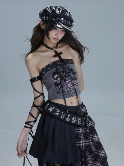 WSW WUSHENWU Retro Tape Print Crop Top