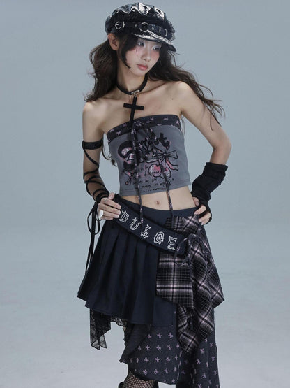 WSW WUSHENWU Retro Tape Print Crop Top
