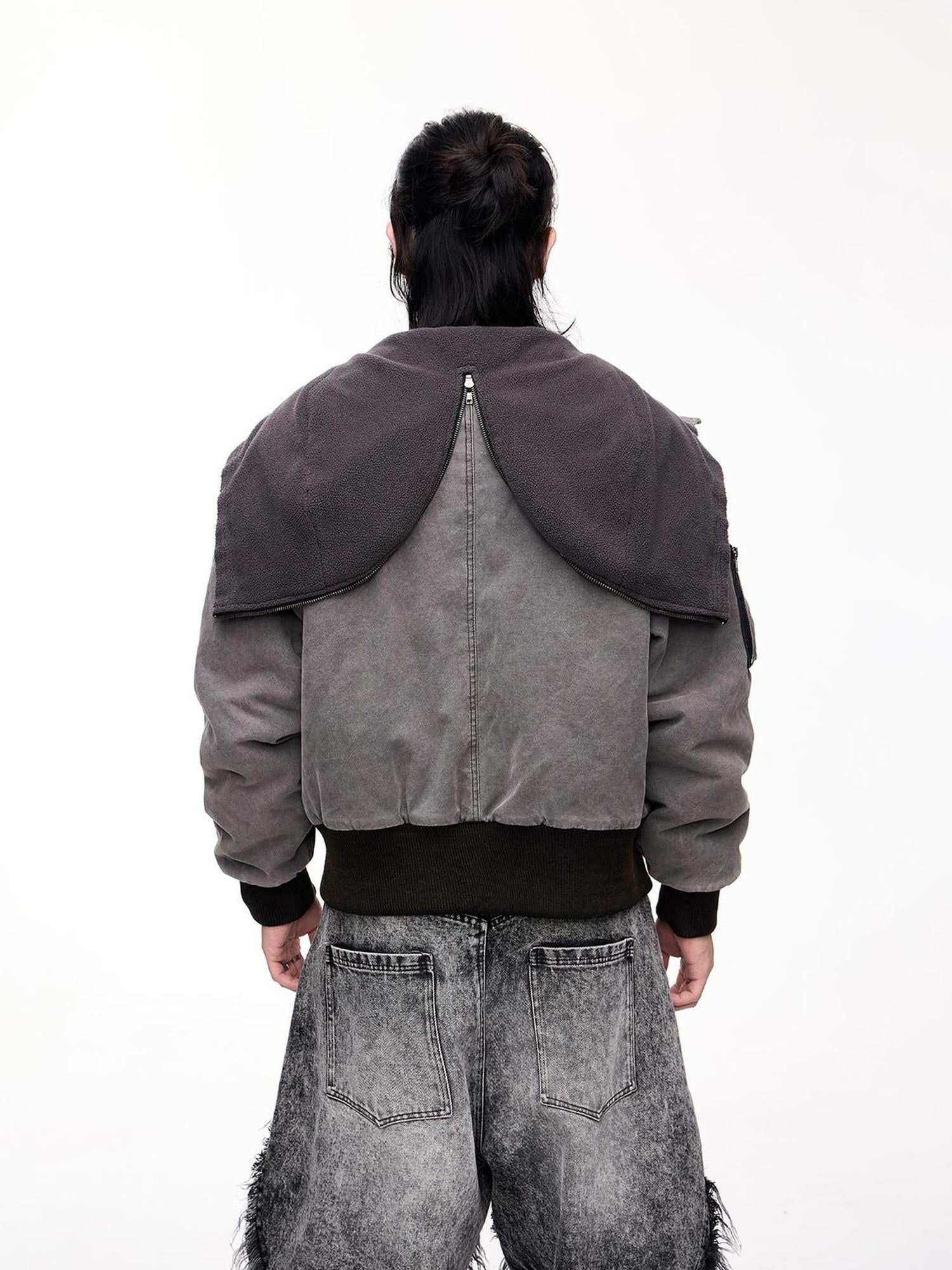 Peoplesense Retro Unisex Washed Graphite Hooded Jacket