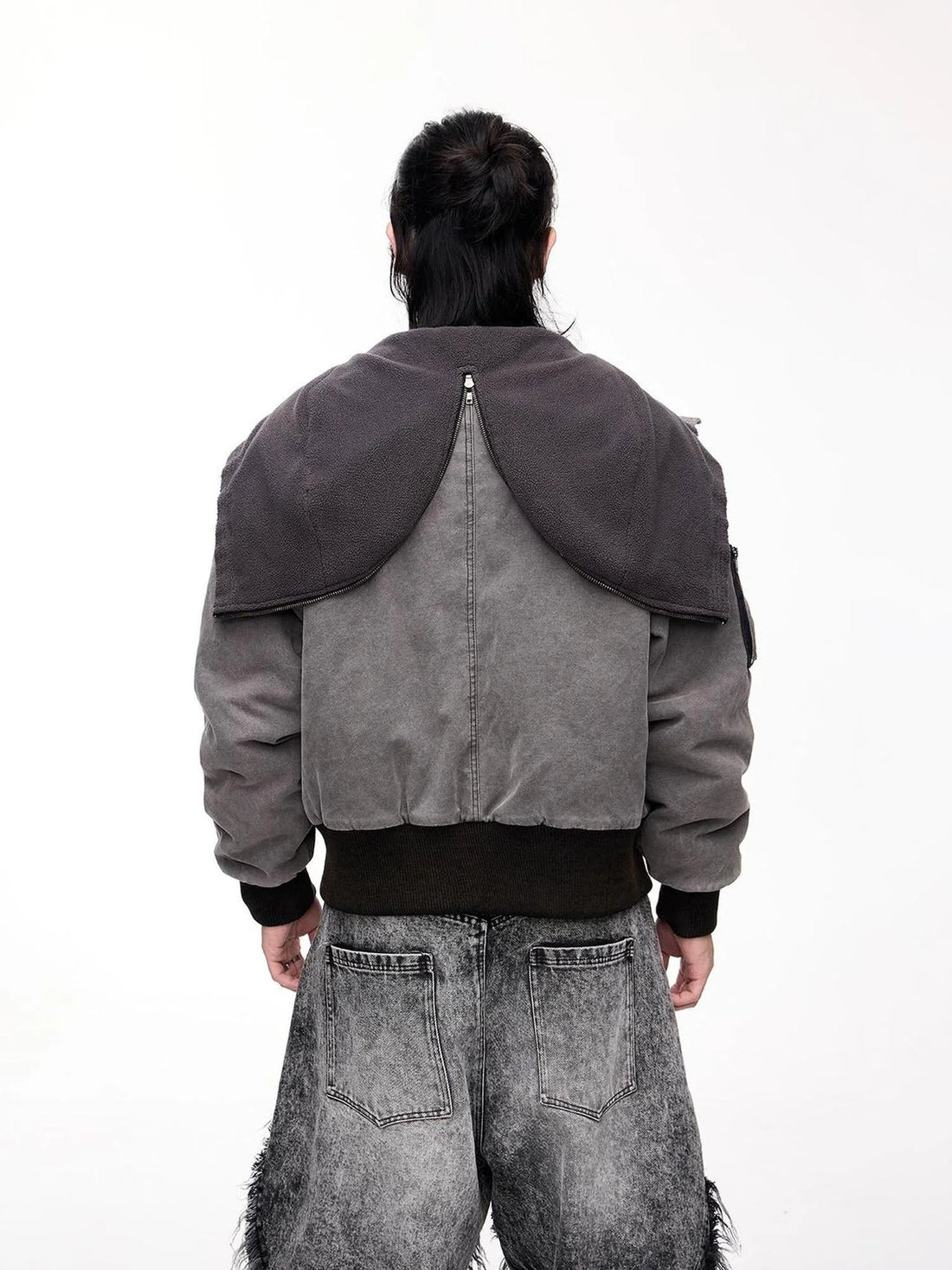Retro Unisex Washed Graphite Hooded Jacket