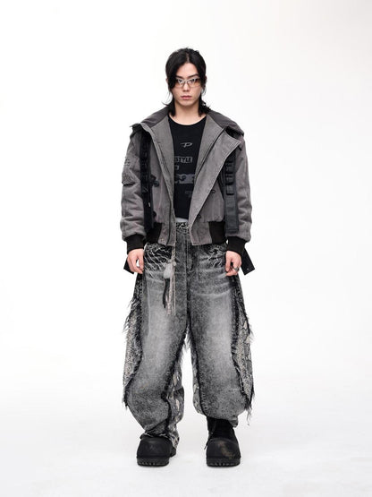 Peoplesense Retro Unisex Washed Graphite Hooded Jacket