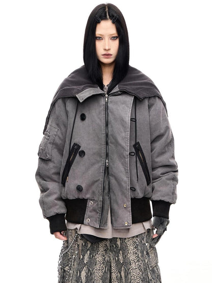 Peoplesense Retro Unisex Washed Graphite Hooded Jacket