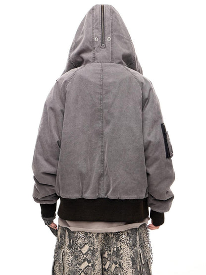 Peoplesense Retro Unisex Washed Graphite Hooded Jacket