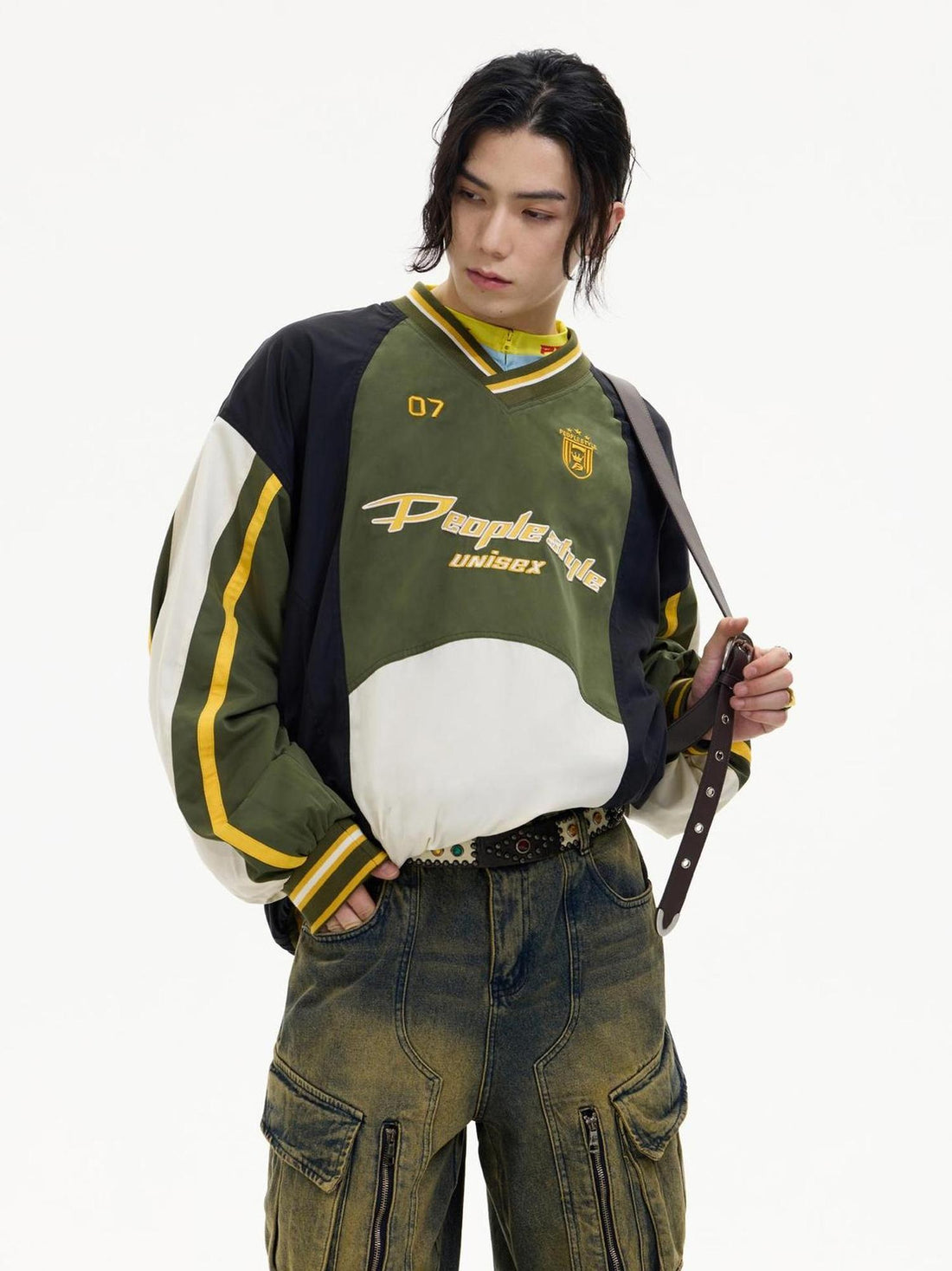 Peoplesense Retro V Neck Rugby Sweater Unisex Loose Fit