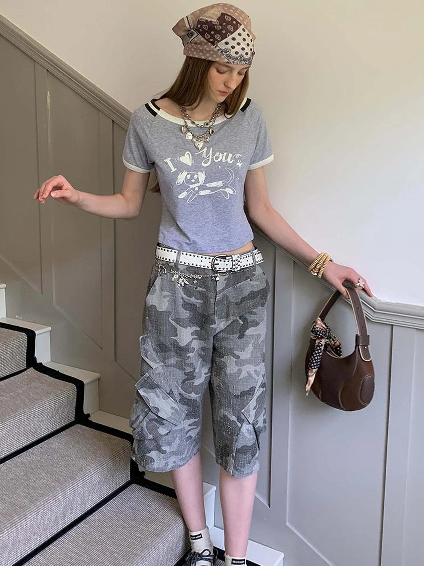 Retro Washed Camo Cropped Pants