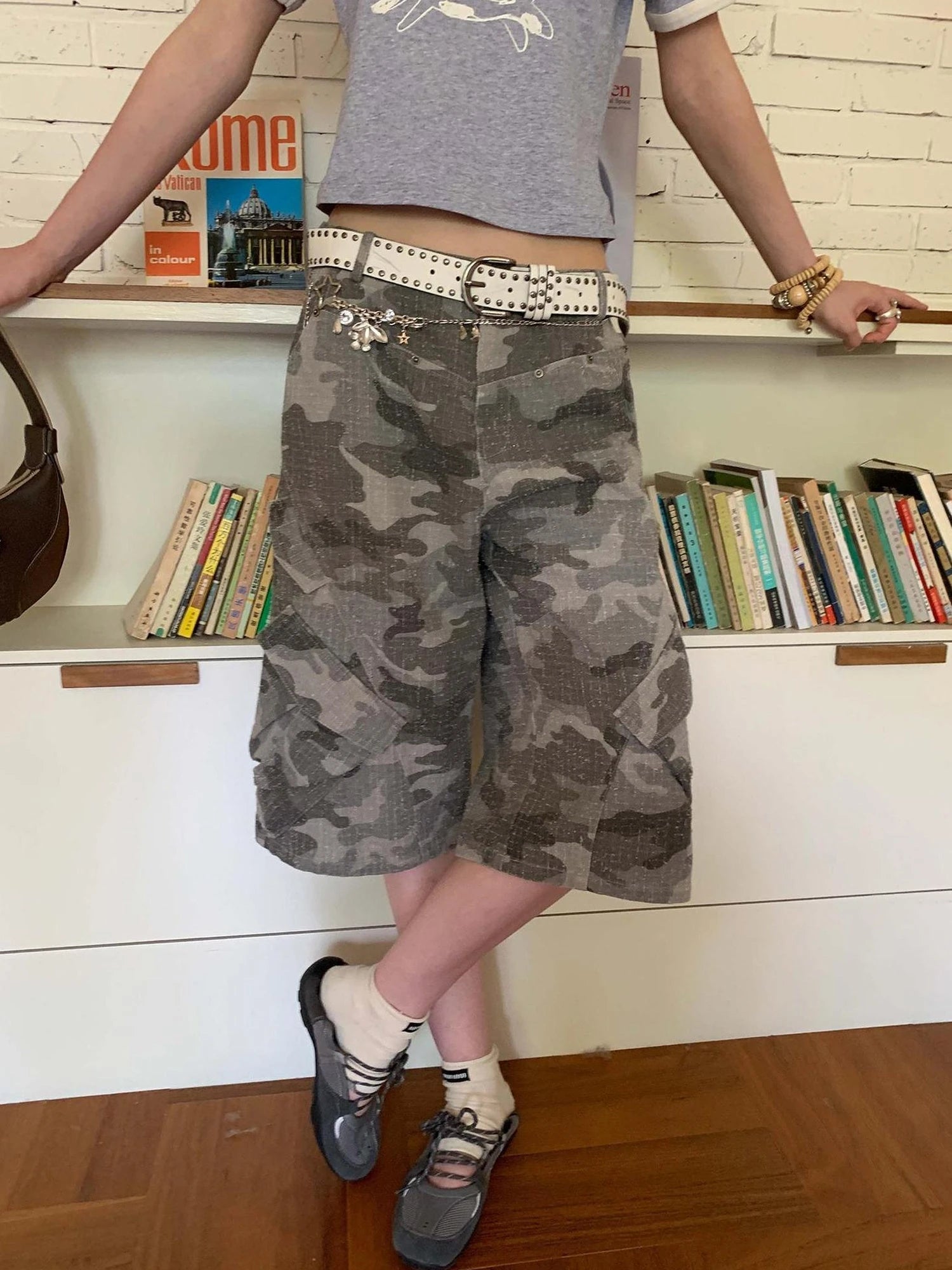 Retro Washed Camo Cropped Pants